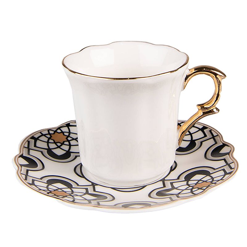 Foto van Clayre & eef kop en schotel 95 ml wit porselein servies cadeau voor haar cappuccino wit servies cadeau voor haar