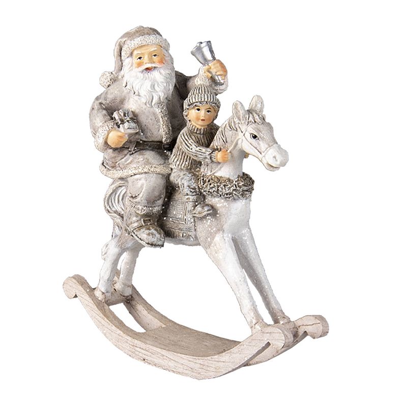 Foto van Clayre & eef kerstdecoratie beeld kerstman 20*8*21 cm grijs kunststof decoratief figuur decoratieve accessoires