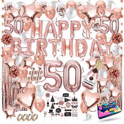 Foto van Fissaly® 50 jaar rose goud verjaardag decoratie versiering - helium, latex & papieren confetti ballonnen