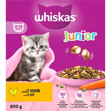 Foto van Whiskas junior kattenbrokken kip doos 800g bij jumbo