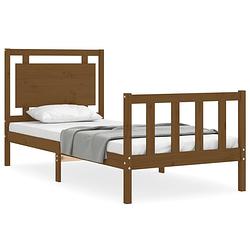 Foto van The living store massief grenenhouten bedframe - honingbruin - 195.5 x 95.5 x 100 cm - multiplex lattenbodem