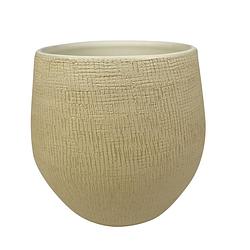 Foto van Plantenpot/bloempot in een strakke modern design look zand/beige dia 26 cm en hoogte 25.5 cm - plantenpotten