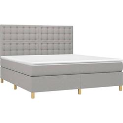 Foto van The living store boxspring met matras en led stof lichtgrijs 160x200 cm - bed