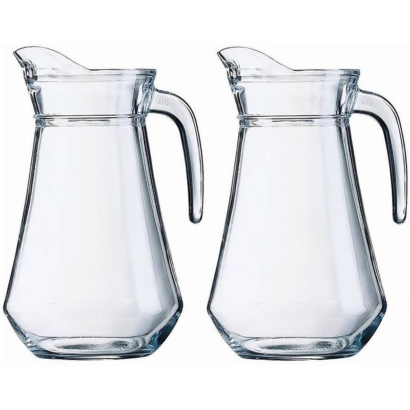 Foto van 2x schenkkan van glas 1 liter van 20 cm - schenkkannen