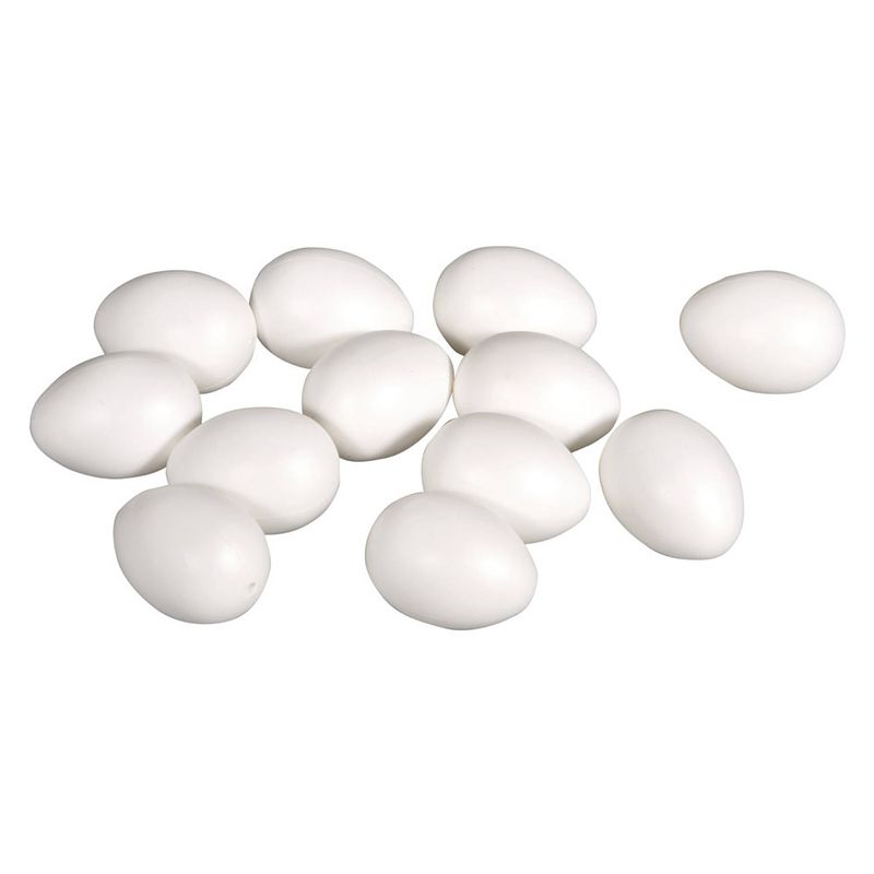 Foto van 12x stuks witte kunststof eieren 4,5 cm - feestdecoratievoorwerp