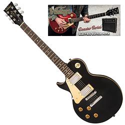 Foto van Vintage vip-lhv10blk coaster series lh gloss black guitar pack linkshandige elektrische gitaar set met versterker