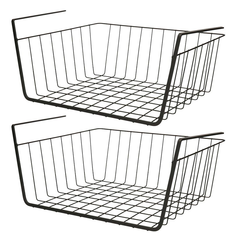 Foto van Msv kastmandje - 2x - opberg/hang mandjes - rvs - zwart - 28 x 25 x 11 cm - opbergmanden