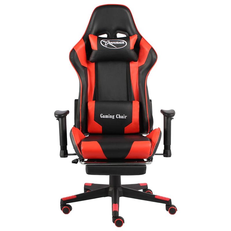 Foto van The living store luxe gamingstoel - hoge rugleuning - ergonomisch - met uittrekbare voetensteun - rood/zwart -