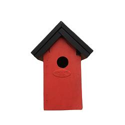 Foto van Houten vogelhuisje/nestkastje 22 cm - zwart/rood dhz schilderen pakket - vogelhuisjes