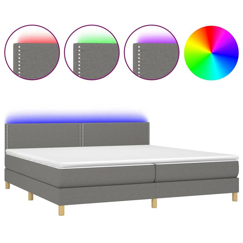 Foto van The living store boxspring bed - led - donkergrijs - 203x200x78/88 cm - met verstelbaar hoofdbord - pocketvering matras