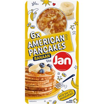 Foto van Pannenkoeken, poffertjes of pancakes 2 verpakkingen a 100810 gram m.u.v. jan poffertjes 12 stuks | jan american pancakes banaan 6 stuks 300g aanbieding bij jumbo