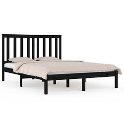 Foto van Vidaxl bedframe massief grenenhout zwart 135x190 cm 4ft6 double