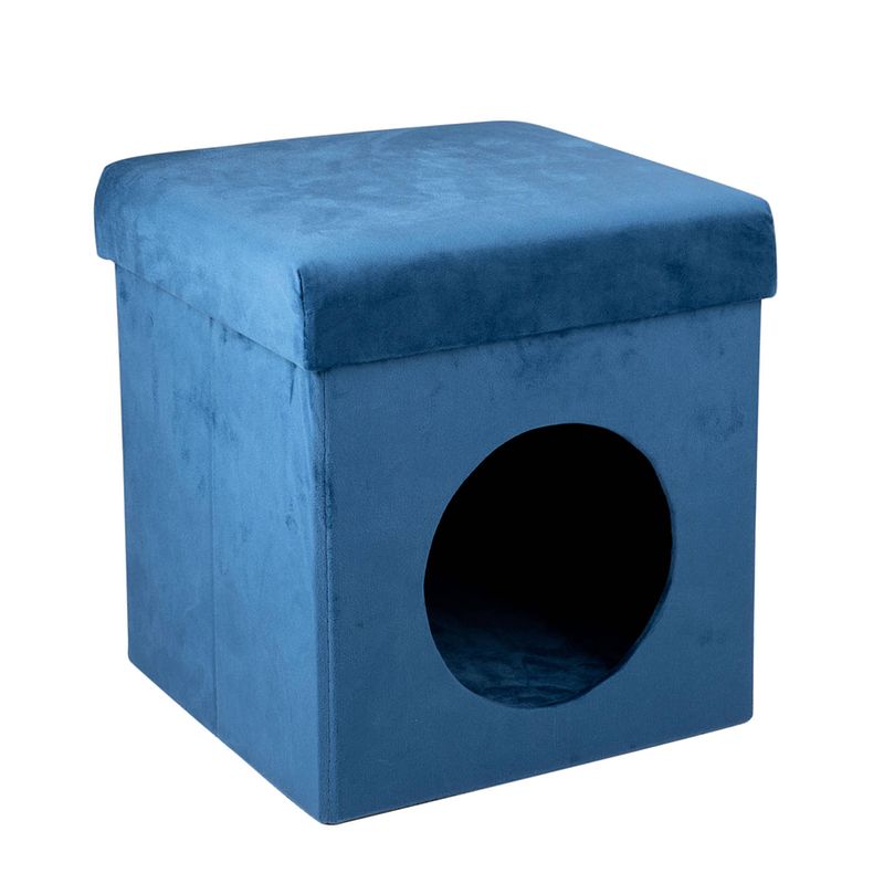 Foto van Maxxpro kattenhuis - opvouwbare kubus - 100% polyester - tot 80 kg - 34 x 34 x 36 cm - blauw