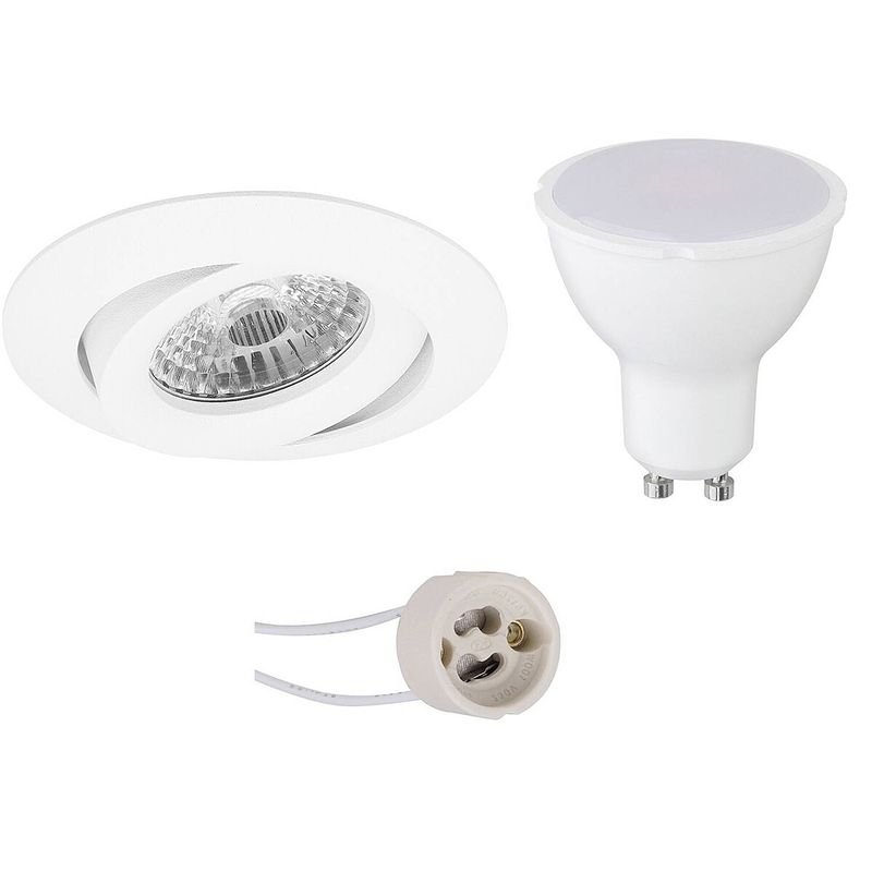 Foto van Led spot set - aigi - pragmi uranio pro - gu10 fitting - inbouw rond - mat wit - 6w - helder/koud wit 6400k - kantelbaar