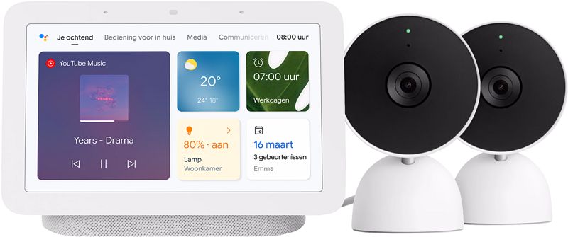 Foto van Google nest cam indoor wired duo pack + google nest hub 2