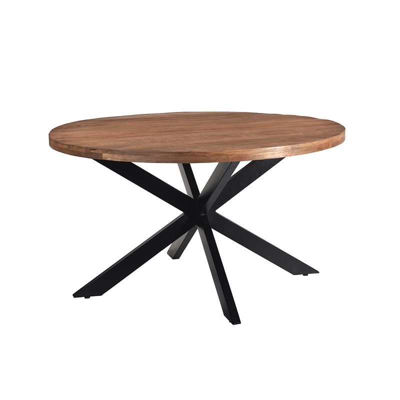 Foto van Livingfurn - eetkamertafel rocky round spider 130cm - mangohout / gecoat staal