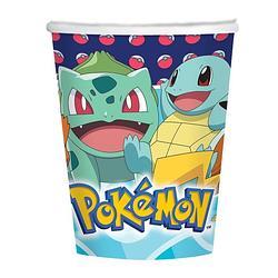 Foto van 8x pokemon themafeest drinkbekertjes - wegwerp drinkbekers van karton - kinderfeestje tafeldecoratie