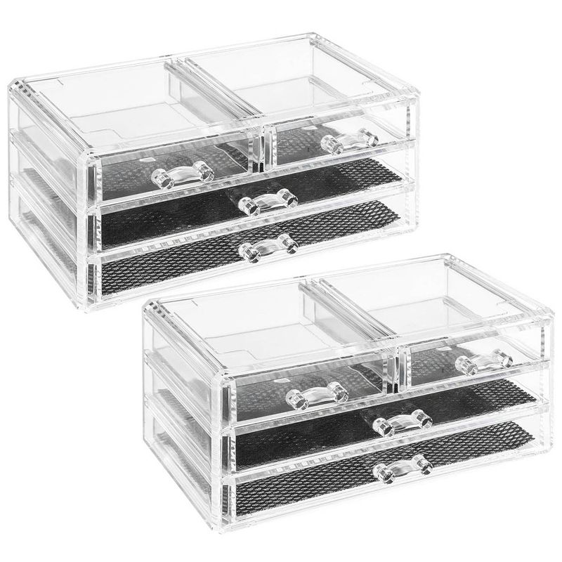 Foto van 2x stuks sieraden/make-up organizer 4 lades rechthoek 24 x 11 cm van kunststof - make-up dozen