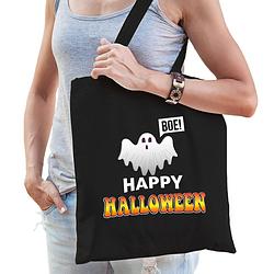 Foto van Halloween spook / happy halloween trick or treat katoenen tas/ snoep tas zwart - verkleedtassen