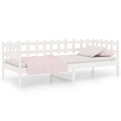 Foto van The living store houten logeerbed - wit - 203.5 x 86 x 68.5 cm - grenenhout - 3-zijdig bedhek - gelat ontwerp -