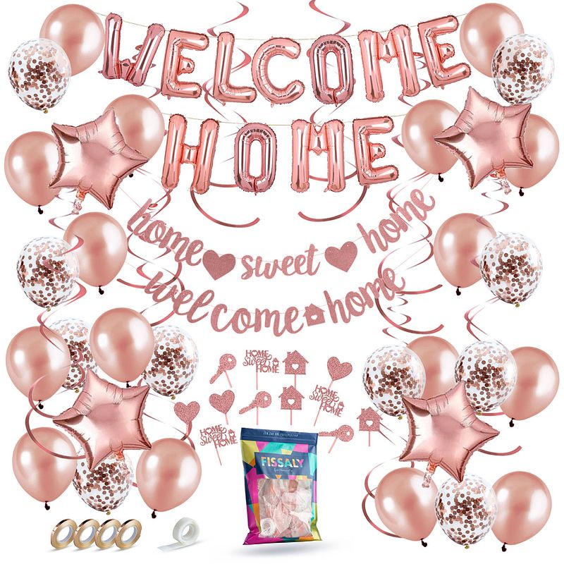 Foto van Fissaly® welkom thuis rose goud versiering - welcome home decoratie - suprise party - inclusief ballonnen & accessoires