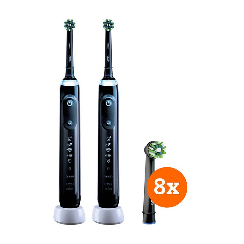 Foto van Oral-b genius x zwart duo pack + crossaction opzetborstels (8 stuks)