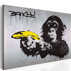 Foto van Artgeist stop of de aap zal schieten! banksy canvas schilderij