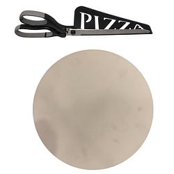 Foto van Keramische pizzasteen voor de barbecue/oven 36 cm met zwarte pizzaschaar - pizzaplaten