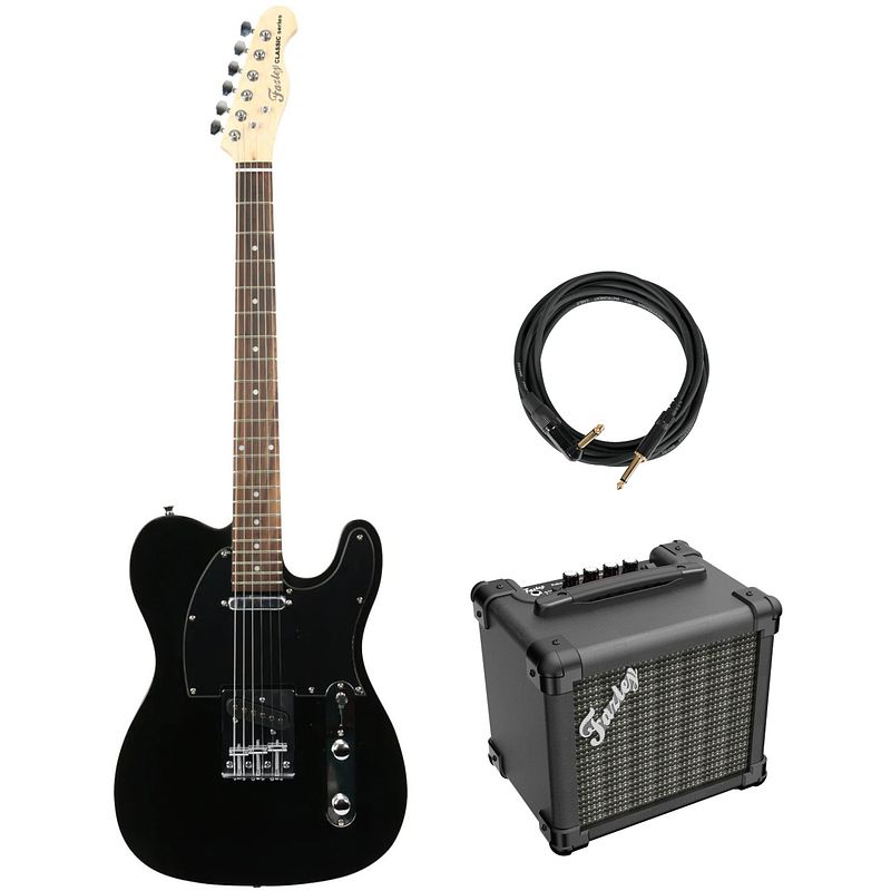 Foto van Fazley ftl218 black elektrische gitaar + versterker + kabel