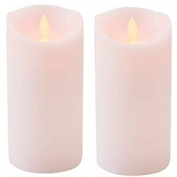 Foto van 2x roze led kaars / stompkaars 15 cm - luxe kaarsen op batterijen met bewegende vlam
