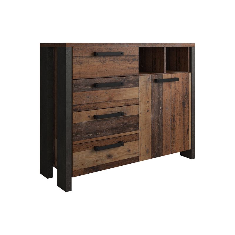 Foto van Meubella dressoir cade - eiken - grijs - 106 cm