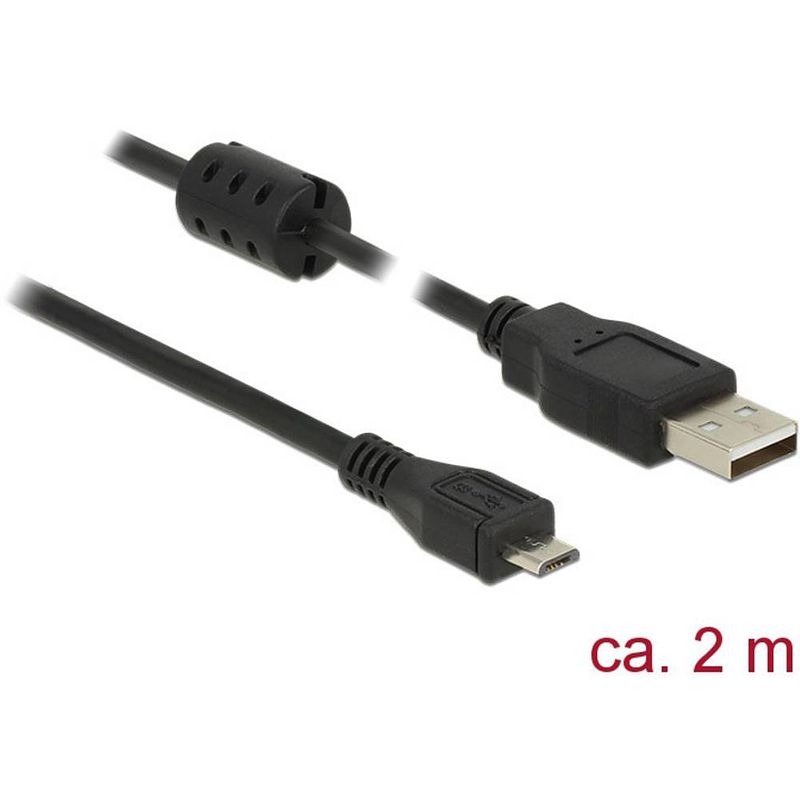 Foto van Delock usb-kabel usb 2.0 usb-a stekker, usb-micro-b stekker 2.00 m zwart met ferrietkern 84903