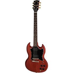 Foto van Gibson modern collection sg tribute vintage cherry satin elektrische gitaar met soft shell case