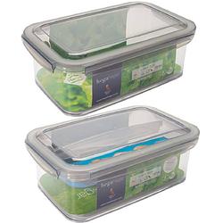 Foto van 2x voorraad/vershoudbakjes 1,9 met tray transparant/grijs plastic 24 x 15 cm - vershoudbakjes