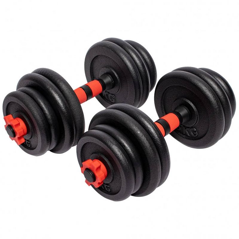 Foto van Gorilla sports dumbellset 30 kg - 2 x 15 kg - gietijzer - 25 mm