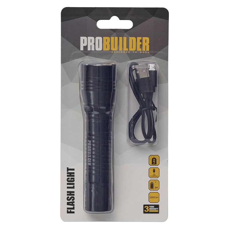 Foto van Probuilder zaklamp led oplaadbaar - 1000 lumen - flashlight