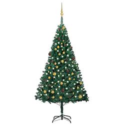 Foto van Vidaxl kunstkerstboom met led's en kerstballen 210 cm pvc groen