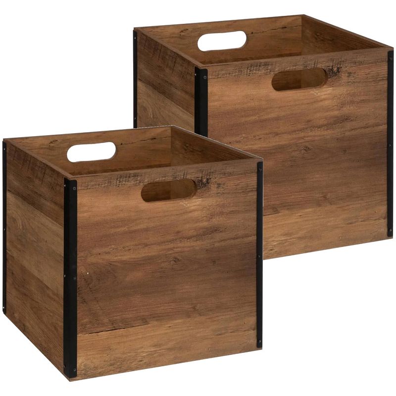 Foto van Set van 2x stuks opbergmand/kastmand 29 liter donker bruin van hout 31 x 31 x 31 cm - opbergmanden