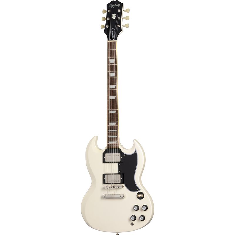 Foto van Epiphone 1961 les paul sg standard aged classic white elektrische gitaar met koffer