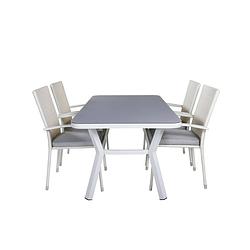 Foto van Virya tuinmeubelset tafel 90x160cm en 4 stoel anna wit, grijs.