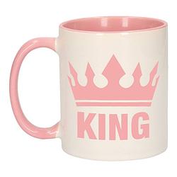 Foto van Cadeau king mok/ beker roze wit 300 ml - feest mokken