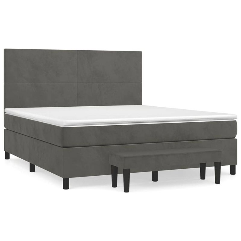 Foto van The living store boxspringbed - donkergrijs - 203 x 160 x 118/128 cm - fluweel - verstelbaar hoofdbord - pocketvering -