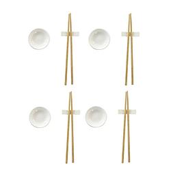 Foto van Sushi-set dkd home decor bamboe keramiek wit natuurlijk orientaals 27,3 x 20,3 x 2,5 cm (12 stuks)