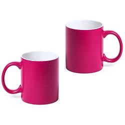 Foto van 10x drinkbekers/mokken fuchsia/wit 350 ml - bekers