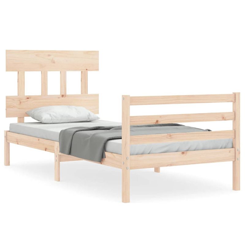 Foto van The living store bed grenenhout massief - 205.5 x 105.5 x 81 cm - multiplex lattenbodem - functioneel hoofd- en