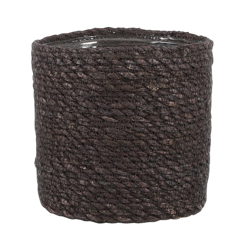 Foto van Naturel grijs rotan planten pot mand van gedraaid jute/riet h16 en d16 cm - plantenpotten