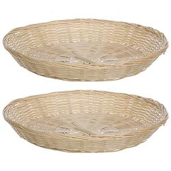 Foto van Broodmand rond - 2x - bamboe hout - d30 cm - mandje rotan/riet - broodmand