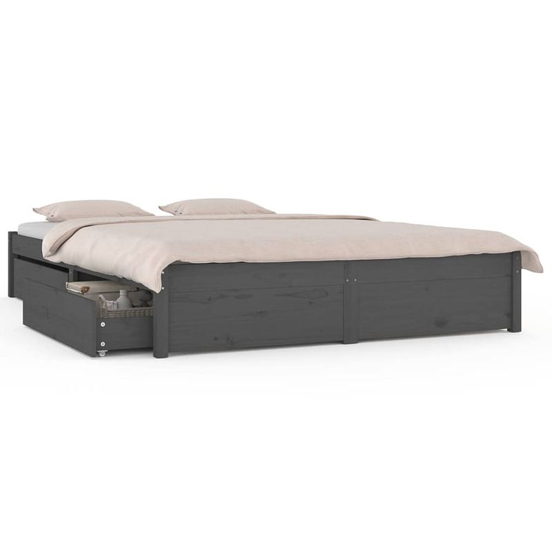 Foto van The living store bedframe grenenhout - opbergfunctie - 205.5 x 185.5 x 31 cm - grijs