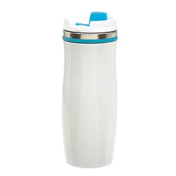 Foto van Dubbelwandige isoleerbeker rvs winter wit en turquoise 400 ml - thermosbeker