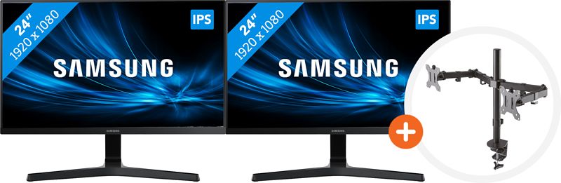 Foto van 2x samsung ls24r356fhu + newstar fpma-d550dblack